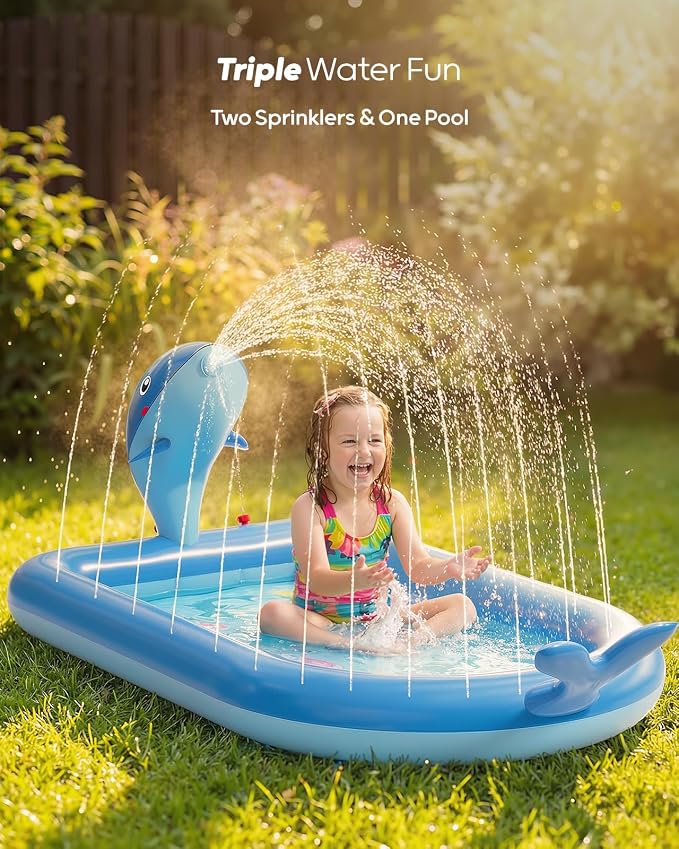 QPAU Unique Gifts for One Year Old,Blue Whale Toy Splash Pad for Toddlers,Inflatable Pool for Birthday Girl＆Boy Gifts 1 Year Old Girl＆Boy Gifts