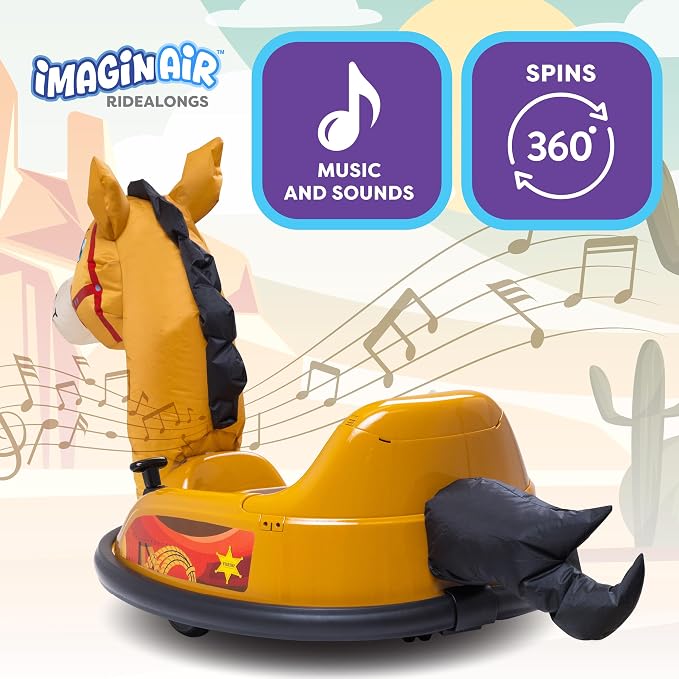 6V Horse Toys Toddler Bumper Car - Toddler Toy, Kids Electric Car, Ride On Toy, w/Music, Parent Remote Control, LED Lights, 360° Spin, Auto-inflated, 1 MPH, Max Weight of 66lbs, Age 1.5-4