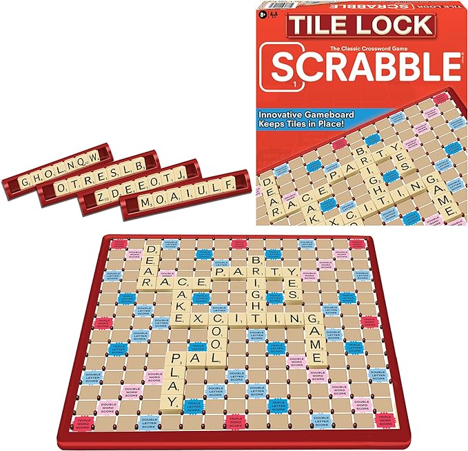 Tile Lock Scrabble, Board Holds Tiles in Place, by Winning Moves Games USA | For 2 to 4 Players, Ages 8+