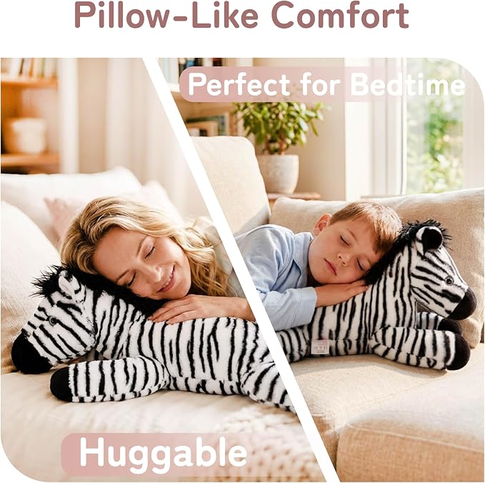 Niuniu Daddy 20" 3.3 lb Weighted Zebra Stuffed Animal for Adults Kids, Giant Large Soft Body Pillow Plush Toy for Sleeping Huggable, Gift for Everyday Comfort