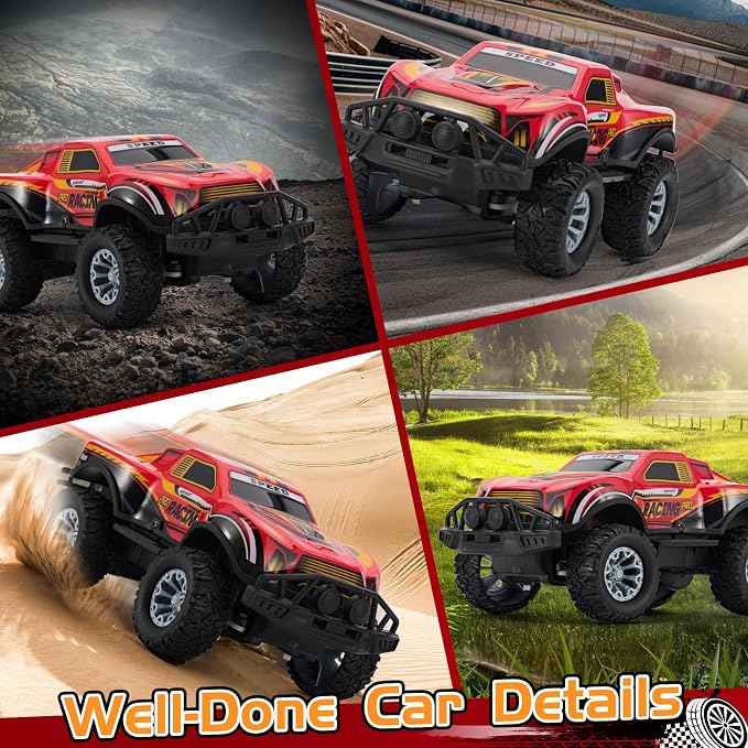 Remote Control Cool Off-Road Vehicle Truck, 2.4GHz RC Car with LED Lights, 1:20 Scale Off-Road Vehicle, Red RC Truck,Remote Control car from a Long Distance,Gifts for Children (RED)
