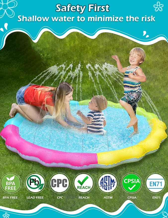 Jasonwell Splash Pad Sprinkler for Kids Splash Play Mat Outdoor Water Toys Inflatable Splash Pad Baby Toddler Pool Boys Girls Children Outside Backyard Dog Sprinkler Pool Age 1 2 3 4 5 6 7 8 9 XL