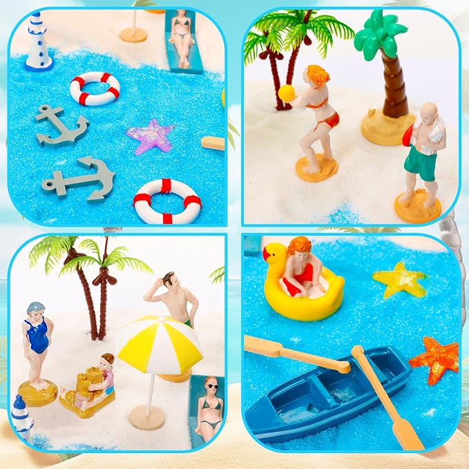 Warmtree 22PCS Beach Mini House Decoration Ocean Diorama Kit for DIY Beach Pool Cake Decorations Miniature Garden Summer Beach Swimming Party Favor Supplies