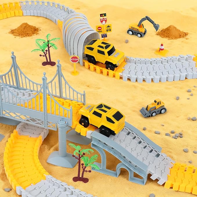 GIAT Construction Race Tracks Toys - Fun Gifts for 3 4 5 6 7 Year Old Boys, 330+ PCS DIY Road Adventure Set with Cars, Flexible Engineering Playset for Kids