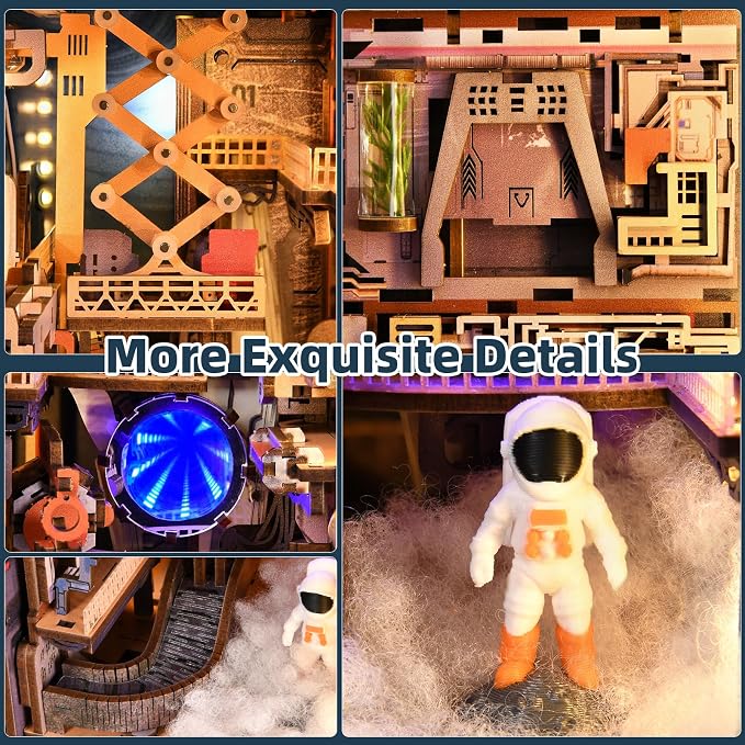 MiniCity Book Nook Kit, DIY Miniature Dollhouse Kit 3D Puzzles for Adults Tiny House Mini Home Craft Bookshelf Nook Puzzle Book Decor Gifts for Teenagers Book Lovers (Aerospace Foundry)