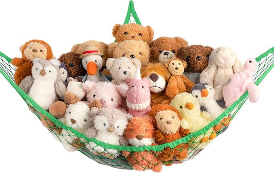 Stuffed Animal Storage Hammock Net Corner - Large Toy Hammock Net for Stuffed Animals Room Decor - Cute Stuff Animal Organizer Holder for Plush Plushie - Kids Baby Nursery Wall Bedroom Home Decor
