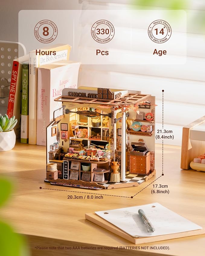 ROBOTIME DIY Miniature House Kit, Tiny House Building Kits，Mini Wooden Furniture Kit for Adults, Dollhouse for Birthday Christmas Craft Hobbies Gift（Henry's Chocolate）