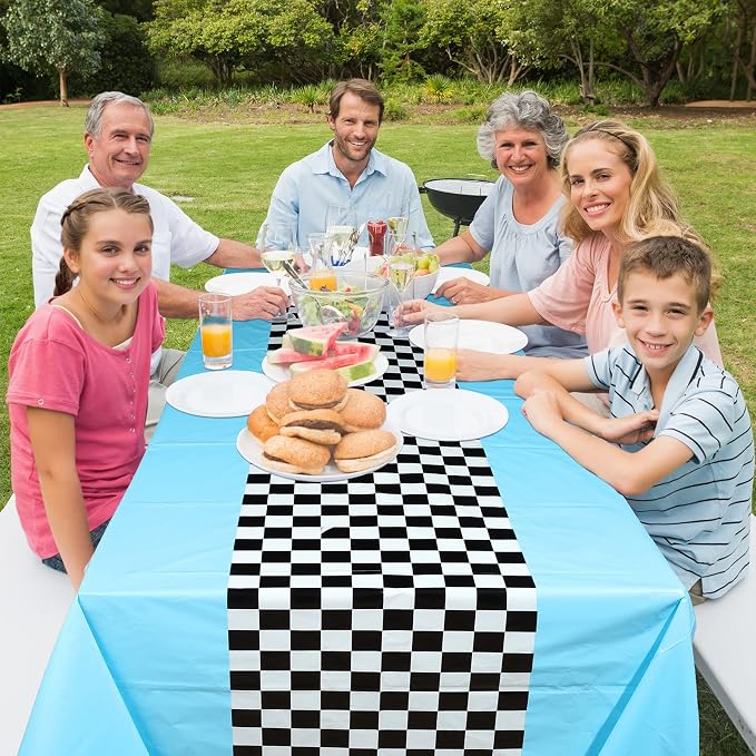 Irenare Car Birthday Party Supplies Racing Decorations 50s Party Tablecloth Racetrack Table Runner Table Covers for Kids Boy Car Theme Birthday Decor, 54 x 108 Inch(Sky Blue,2 Sheets)