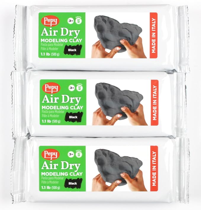 Pepy Premium European Air Dry Modeling Clay Black 3 Pack 1.1 lb Bars, 3.3 lbs Total, Easy to Use Air-Hardening Clay for Classroom and Montessori Sculpting and Crafts Projects