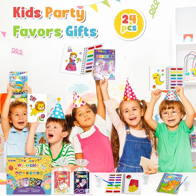 24 Water Coloring Books Party Favors: Bulk Mini Kids Birthday Favor, Goodie Bag Stuffers, Art & Crafts Classroom Prizes, Paint Activities School Toys, Halloween & Christmas Return Gifts for Ages 4-8