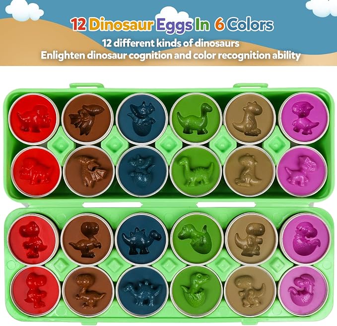 Easter Egg Toy for Toddlers - 12 Pcs Dinosaur Matching Eggs, Educational Gift for 1-3 Year Old Kids, Color & Shape Recognition Fine Motor Skill Montessori Puzzle