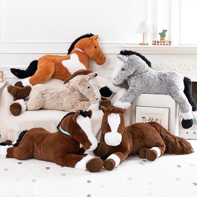 Tezituor 47 Inch Giant Horse Stuffed Animal, Hugging Soft Brown Horse Plush Body Pillow, 4ft Realistic Stuffed Stallion Plush Toy Gift for Girls Boys