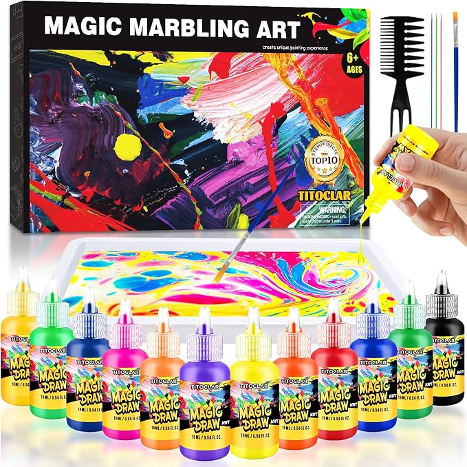 Water Marbling Paint Kit, DIY Arts and Crafts Kit for Girls & Boys 4-8 6-12, Creative Art Supplies, Birthday Gifts for Kids Ages 3+