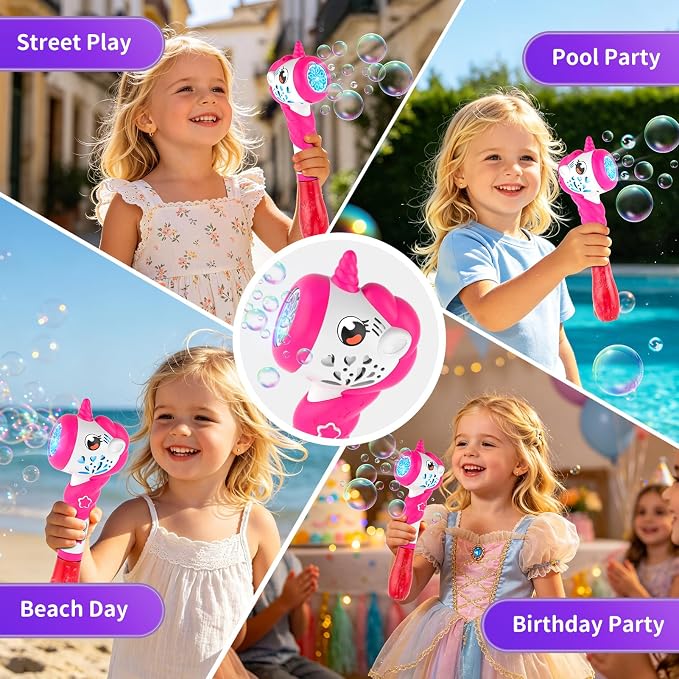 Bubble Machine for Girls, Toy Automatic Bubble Wand Maker Blower Toys with Light, Outdoor Party Toys for 3 4 5 6 Year Old Girl Easter Birthday Gifts Include Bubble Solution