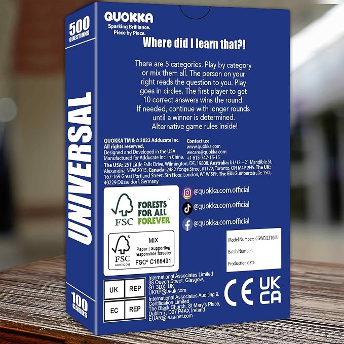 QUOKKA Trivia Card Games for Adults with 500 Questions – Party Board Games for Adults, Teens and Families – Trivia Cards with Answers in General Knowledge – Fun Game for Family Game Night