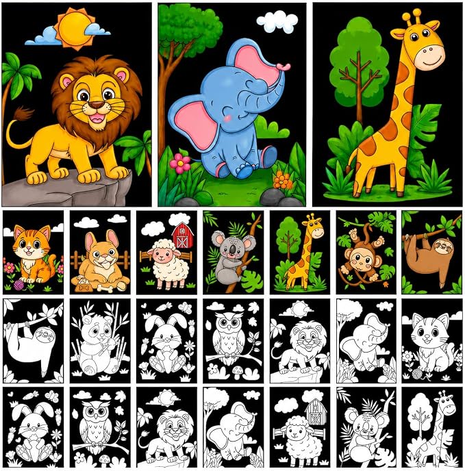 Cinrobiye 48 Pcs Velvet Coloring Posters Cute Animals Fuzzy Posters to Color Bulk Felt Coloring Page Craft for Adults, Teens and All Ages, Classroom, Assisted Living Stress Relief Activities