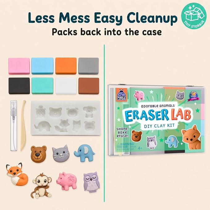 DIY Clay Cute Mini Eraser Kit for Kids - Birthday Gifts for 4 5 6 7 8 9 10 11 12 Girls & Boys - Students Desk Pet Animals Make Your Own Erasers Kit, Arts and Crafts for Kids Ages 8-12 4-8
