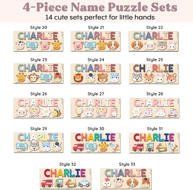 Personalized Name Puzzle for Toddlers 1-3, Custom Wooden Name Puzzle Gift for Baby Girls Boys, Personalized Baby Shower & First Birthday Gift, Montessori Learning Toy, CPC Certified (Animal Puzzle)
