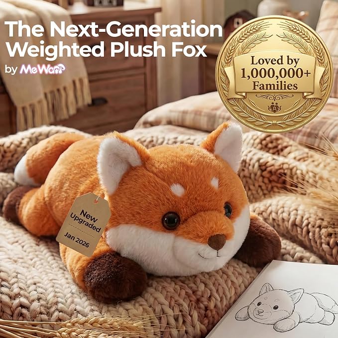 Mewaii Weighted Stuffed Animals for Adults & Kids, 2-5 lbs - 23" Heatable Coolable Fox Plush, Microwavable Adjustable Removable Inner Pad, Realistic Hug Comfort Gift (Red)