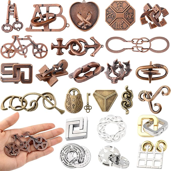 36 Pcs Metal Brain Teaser Puzzles Set,3D Metal Puzzles for Adults,IQ Logic Test Disentanglement Game,Mind Challenge Interlocking Games for Mind Challenge(Classic Style)
