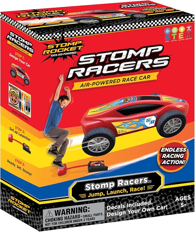 Stomp Racers Air Powered Race Cars by Stomp Rocket, Single Racer Pack - Dueling Stomp Racers Toy Car Launcher - Fun Backyard Outdoor & Indoor Multi-Player Kids Toys Gifts for Boys, Girls & Toddlers