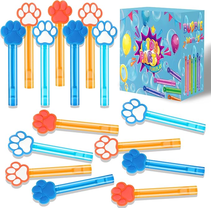 24Pcs Blue Orange Dog Paw Bubble Wands for Kids Paw Party Favors Supplies Decorations, Pinata Goodie Bag Stuffers & Classroom Prizes