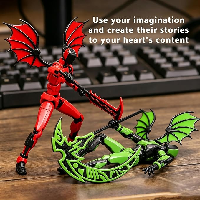 Titan 13 Action Figure Set Assembly Required, T13 3D Printed Action Figures with Weapons Accessories T 13 Lucky Robo Dummy Nova 13 Action Figures (Green Demon)
