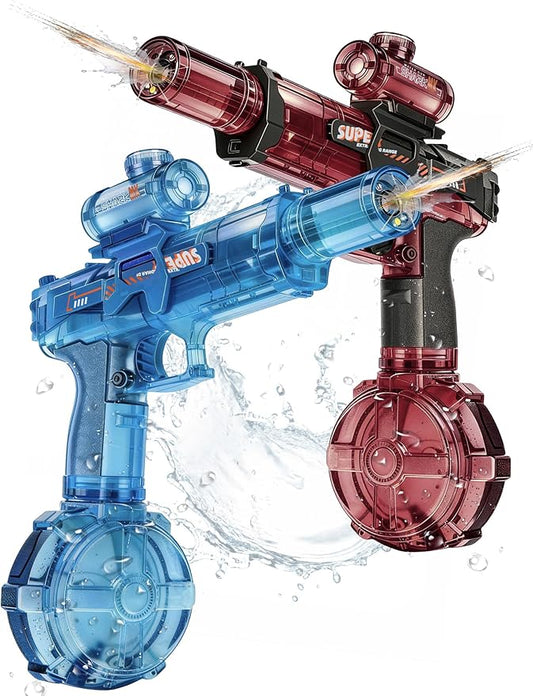Electric Water Gun for Adults Kids 2 Pack,Automatic Watergun,Ultimate Party Beach Toy Fun Gift for Toddler,Summer Pool Game,Long Range,Rechargeable,Splashy Blaster Electric Water Guns(Pistol,Red+Blue)