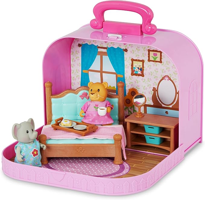 Li'l Woodzeez – Portable Dollhouse Playset with 2 Posable Figures – Playhouse Toy with Travel Suitcase – Mini Furniture & Accessories – Imaginative Play for Kids Ages 3 Years and Up – Collectible