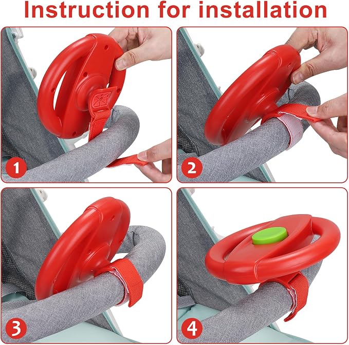 Accmor Stroller Steering Wheel Toy, Simulated Steering Wheel for Stroller Shopping Carts Cart Universal Detachable Pretend Driving Funny Toy Attachment