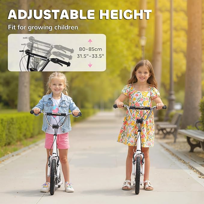 Aosom Kick Scooter with Dual Caliper Brakes, Big Wheels Kick Scooter for Ages 5+, 12-Inch Inflatable Front Wheel, Max Load 220lbs
