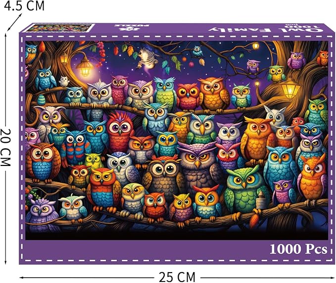 Owl Family Puzzles for Adults 1000 Pieces, Puzzles with Letters on Back, Impossible Hard Difficult Challenging, Precise Interlocking Pieces, Gifts for Father's Day
