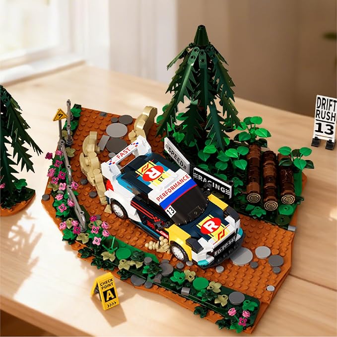 Car Building Set, Off-Road Racing Cars Buildings Blocks Sets for Adults Kids, Miniature Vehicle Model w/ Forest Scene Modular Car Building Kit Toys Gift for Birthday Holidays,Drift Rush 1049PCS