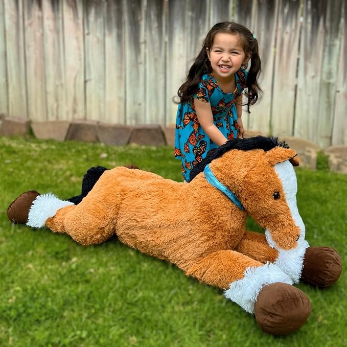 Tezituor 47 Inch Darkbrown Horse Stuffed Animal, 4ft Giant Realistic Stuffed Pony Plush Toy, Ride-On Horse Plush Body Pillow for Girls, Boys & Horse Lovers Christmas Party Gift
