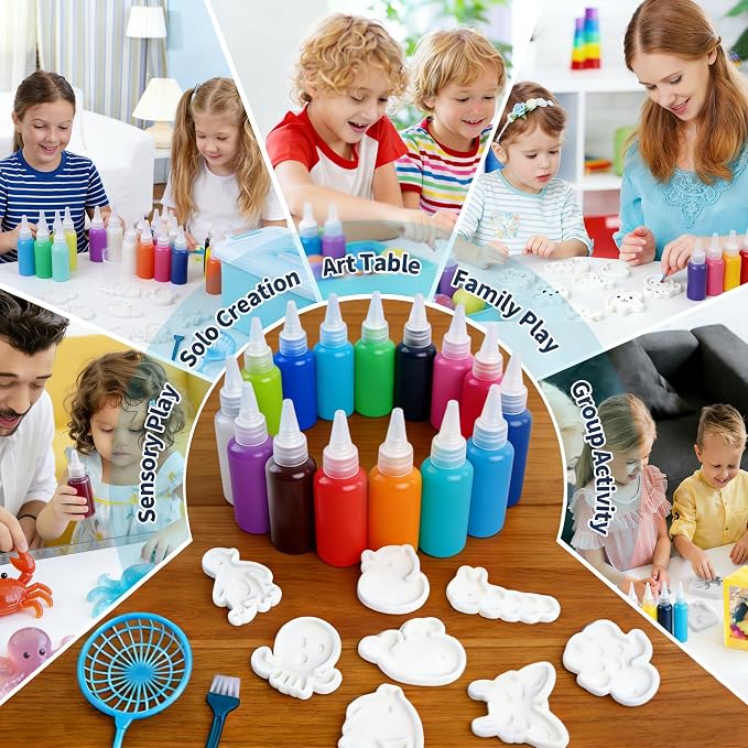 Glowing Magic Water Elf Toy Kits, Aqua Fairy Water Gel for Kids, 24 Gels 20 Molds, Squishies Squishy Toy Maker, Arts Crafts Magic Gel Water Pets Set for ages 3+ Girls Boys Toys Birthday Christmas Gift