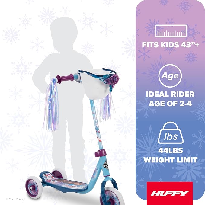 Huffy Toddler 3-Wheel Scooter for Kids, Multiple Colors & Licensed Character Graphics, Ages 3+, Durable Steel Frame, Wide Non-Slip Deck, Stable Lean-to-Steer Design, Light-Up Options, Girls/Boys