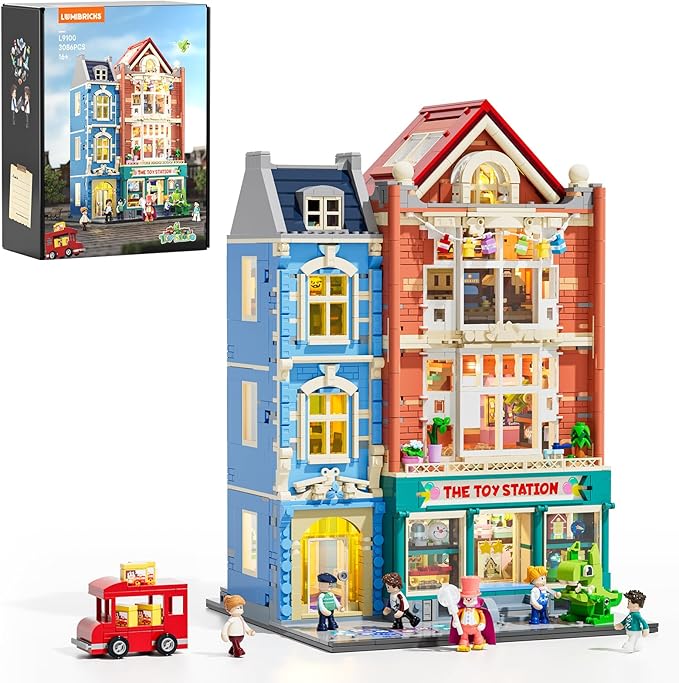 Lumibricks Toy-Store Lighting Building-Bricks Set – City Town Modular Townhouse Toy Shop Dollhouse LED Light Display Model 3086 Pcs Construction Kit for Adults and Teens