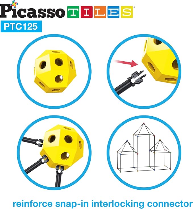 PicassoTiles Kids Fort Building Kit Playset 125 Piece Indoor and Outdoor Toy Set Fort Construction Builders Blocks Toys for Kids Boys Girls STEM Learning Castle System Tunnel Tent Rocket Pretend Play