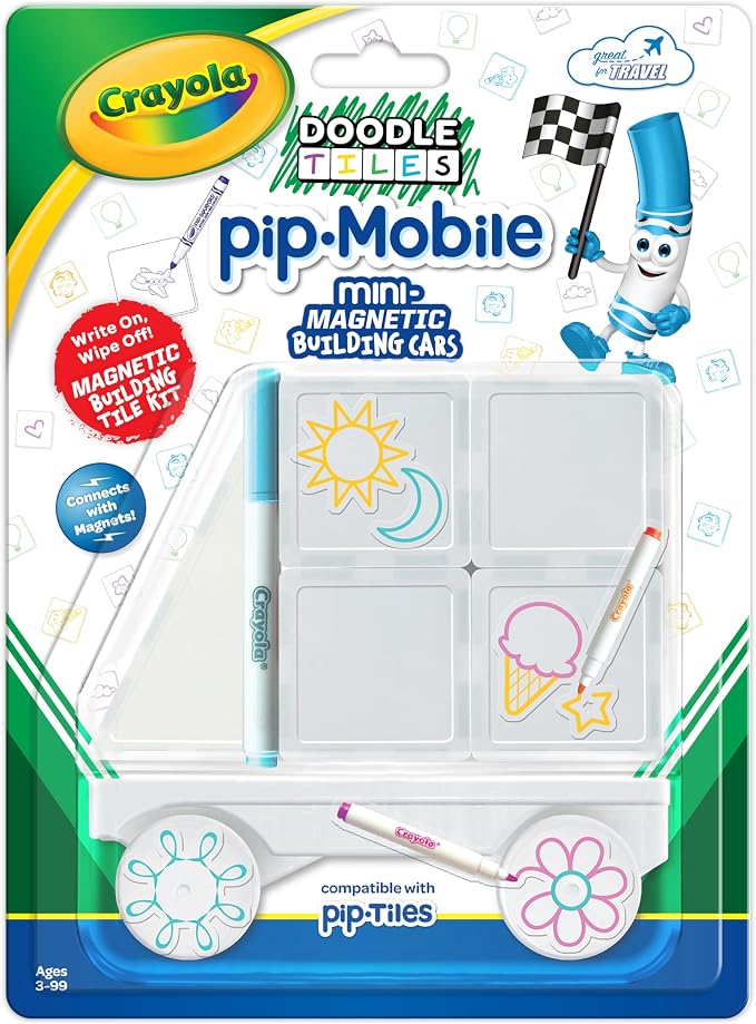 Crayola PIP-Mobile Rolling Chassis for Magnetic Building Tiles – Add Wheels to Crayola PIP-Tile Sets – STEM Learning Toy for Kids Ages 3+ – Creative, Reusable, Educational Travel Toy (Doodle)