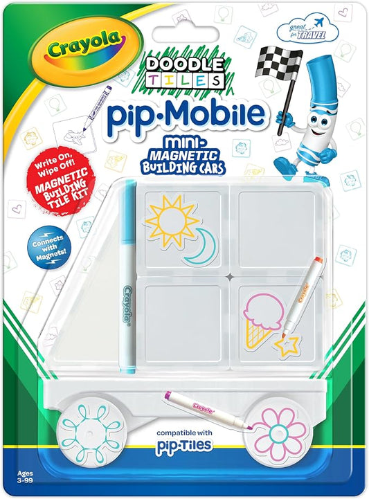Crayola PIP-Mobile Rolling Chassis for Magnetic Building Tiles – Add Wheels to Crayola PIP-Tile Sets – STEM Learning Toy for Kids Ages 3+ – Creative, Reusable, Educational Travel Toy (Doodle)