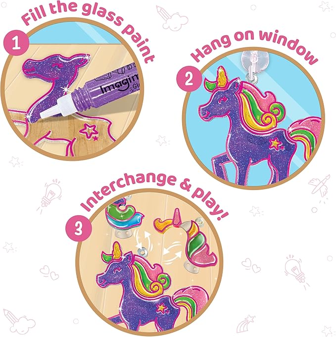 Imagimake Window Art Unicorn | Low Mess Suncatcher Kit | 16 Pieces Glass Painting Set | Kids Activities Ages 5-8 | DIY Craft Kit | Birthday Gift for Girls Ages 5,6,7,8,9,10,12 Years Old