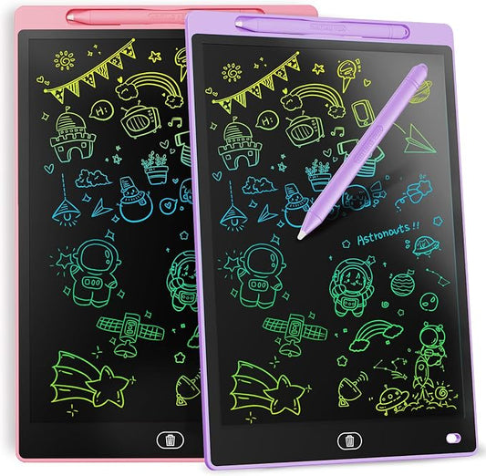 [2 Pack] Genialba LCD Writing Tablet 8.5-Inch Colorful Doodle Board, Toddler Learning Educational Toys Gifts for 3-8 Years Old Girls and Boys, Electronic Drawing Pad for Kids (Pink&Purple)
