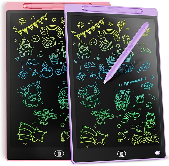 [2 Pack] Genialba LCD Writing Tablet 10-Inch Colorful Doodle Board, Toddler Learning Educational Toys Gifts for 3-8 Years Old Girls and Boys, Electronic Drawing Pad for Kids (Pink&Purple)