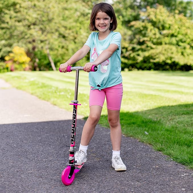 Ozbozz Nebulus Adjustable Scooter: Pink & Black - Kids Two Wheel Scooter, Foam Handle Grip, Adjustable Handle Height