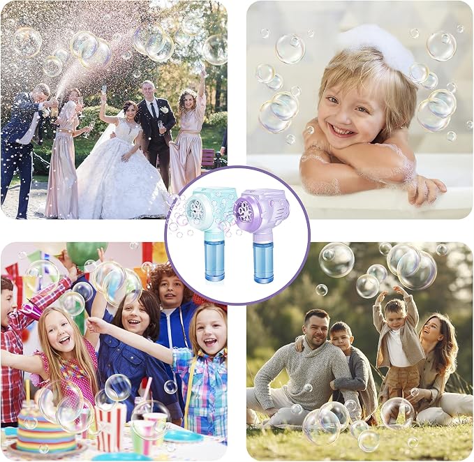 Automatic Bubble Guns with Light, Zealous 2pc High Output Bubble Machines with Bubble Solution & Bubble Concentrate,Handheld Battery Operated Bubble Maker Toys for 3000+