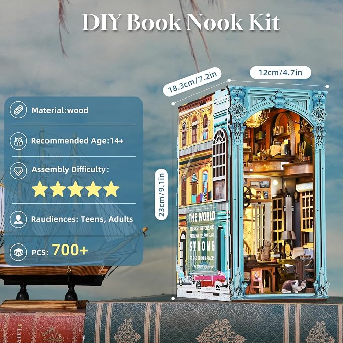 CCCDF DIY Book Nook Kit, Miniature Dollhouse Booknook Kit, 3D Wooden Puzzle Bookend Bookshelf Insert Decor with LED Light for Teens and Adults (Hemingway House)
