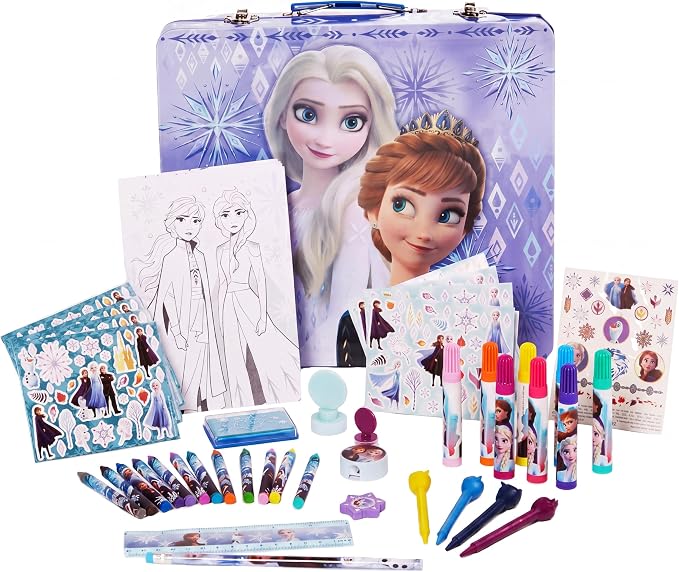 Innovative Designs Disney Frozen 2 Kids Deluxe Activity Set with Carrying Tin, Coloring Sheets, Tattoos, Stickers, & Art Supplies