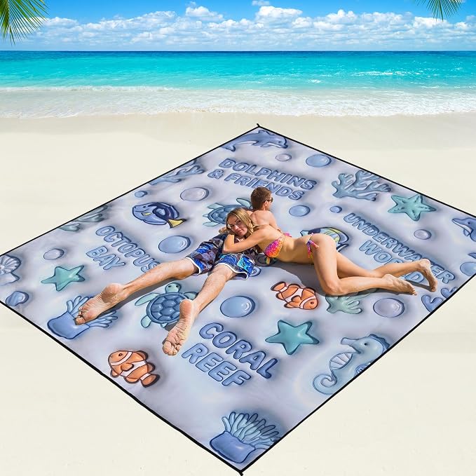 WIWIGO Beach Blanket Waterproof Sandproof Beach Mat 79" X 83"/10'x9'for 2-8 Adults Quick Drying Outdoor Picnic Mat Beach Accessories for Travel, Camping, Hiking
