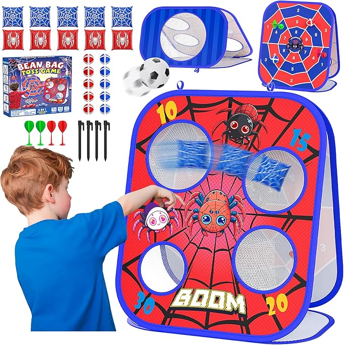 Spider Bean Bag Toss Game, 3-in-1 Cornhole Board Outdoor Toys for Kids, Family Party Activity Toddler Yard Backyard Beach Lawn Party Camping Game Toys for 3 4 5 6 7 8 Year Old Boys Girls Birthday Gift