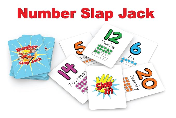 Number Slap Jack a Math Card Game for Kids Ages 4 and Up | The Easy Way to Learn Numbers 0-20 | 4 Fun Ways to Play | Featuring Ten Frames and Operator Cards <>,+,-,= | PreK - 1st Grade